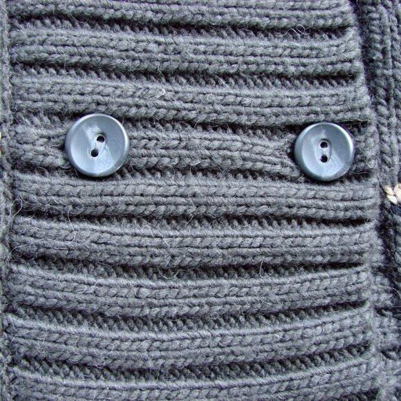 Chunky Knit Cardigan Sweater Gray Cream Aztec Pattern Wool Alpaca Blend Medium - Picture 9 of 16